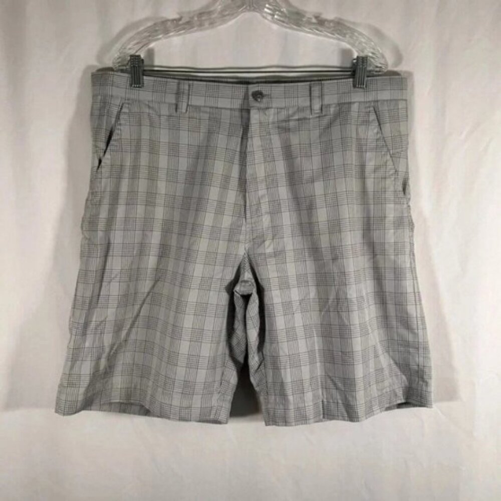 Callaway Golf Shorts Men's 38 Grey Plaid Chino 10" Inseam Pockets Polyester